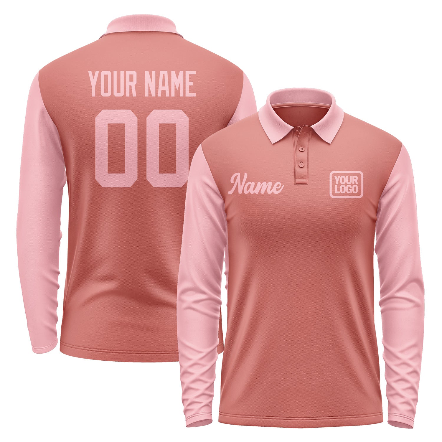 Custom Copper Rose Light Pink Long Sleeve Polo Shirt Pl292121B121