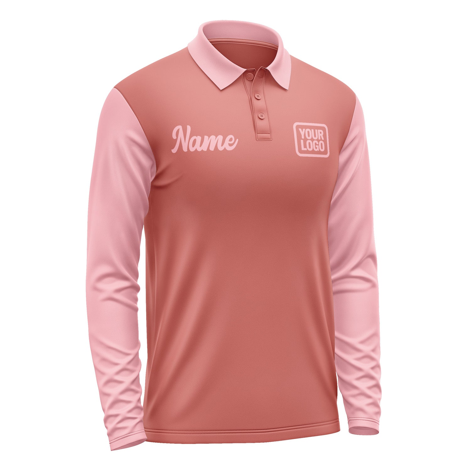 Custom Copper Rose Light Pink Long Sleeve Polo Shirt Pl292121B121