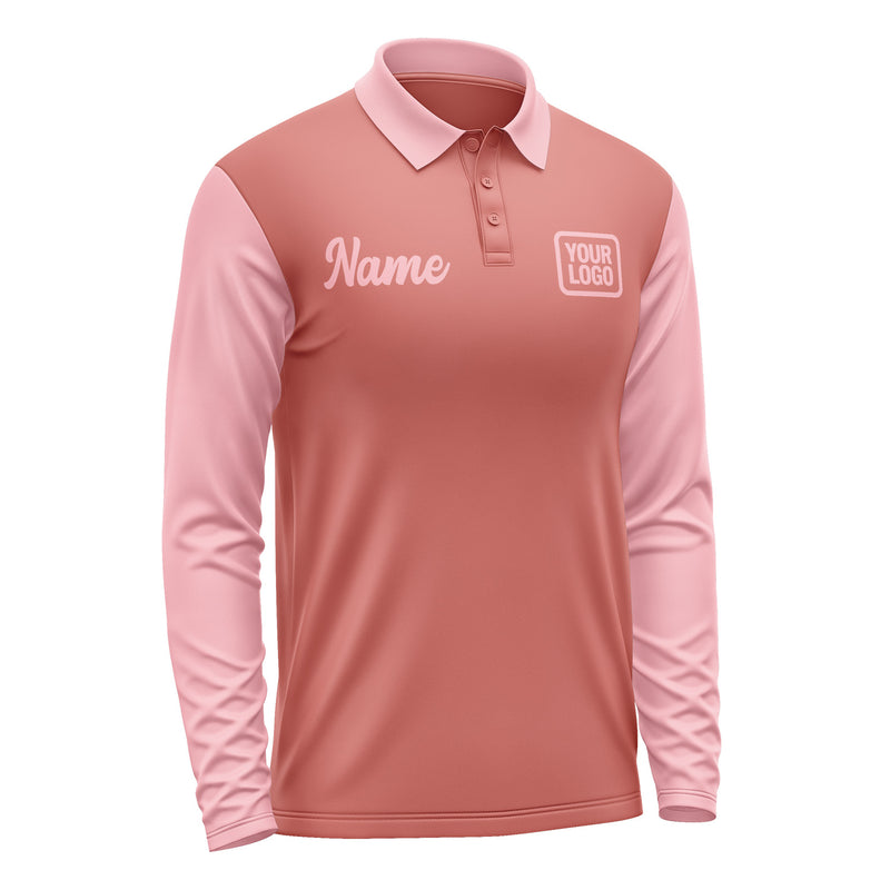 Custom Copper Rose Light Pink Long Sleeve Polo Shirt Pl292121B121