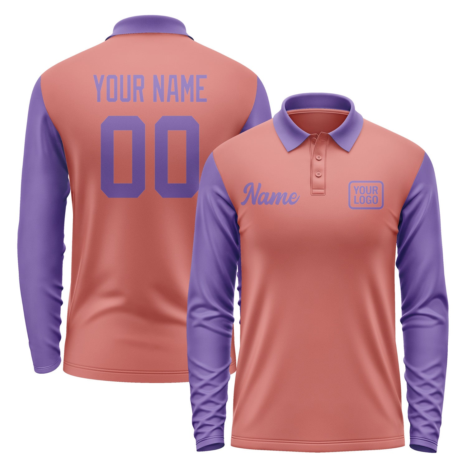 Custom Copper Rose Light Purple Long Sleeve Polo Shirt Pl292323B123
