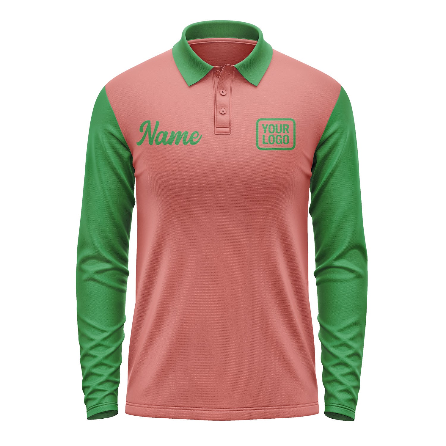 Custom Copper Rose Emerald Green Long Sleeve Polo Shirt Pl292424B124