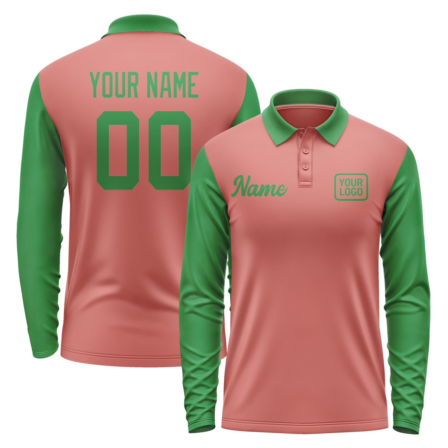 Custom Copper Rose Emerald Green Long Sleeve Polo Shirt Pl292424B124