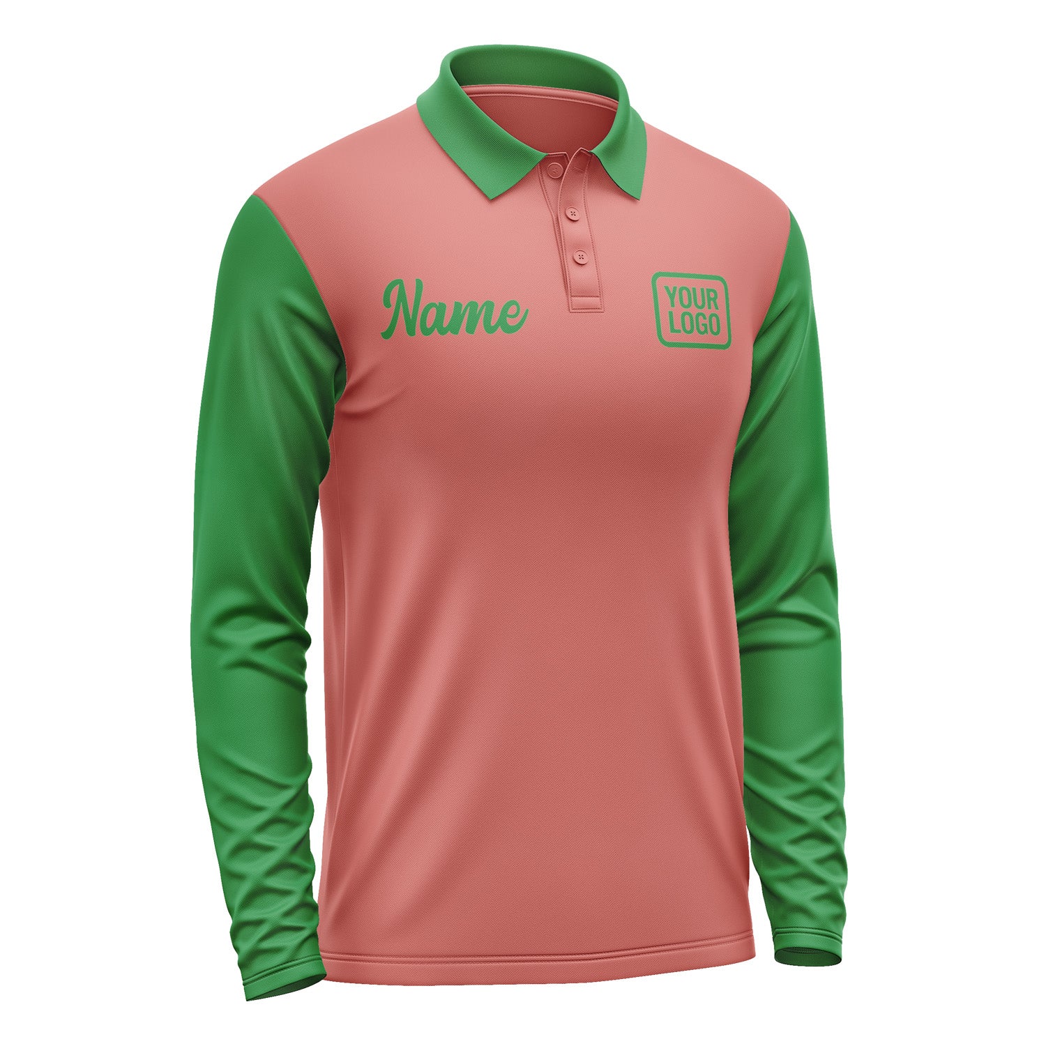 Custom Copper Rose Emerald Green Long Sleeve Polo Shirt Pl292424B124