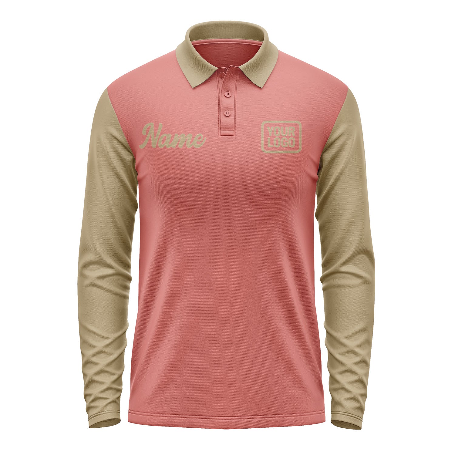 Custom Copper Rose Light Khaki Long Sleeve Polo Shirt Pl292525B125