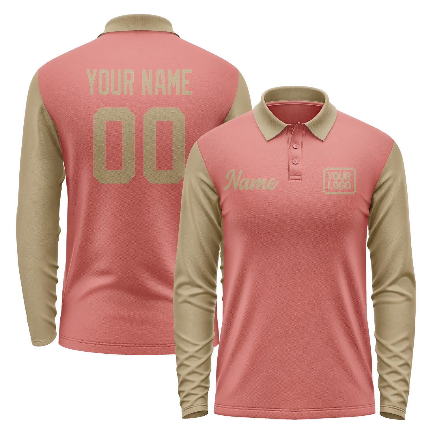 Custom Copper Rose Light Khaki Long Sleeve Polo Shirt Pl292525B125
