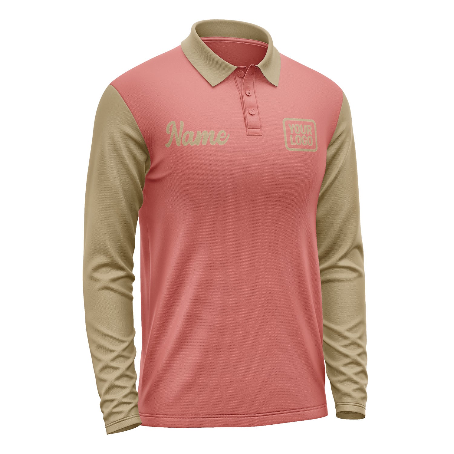 Custom Copper Rose Light Khaki Long Sleeve Polo Shirt Pl292525B125