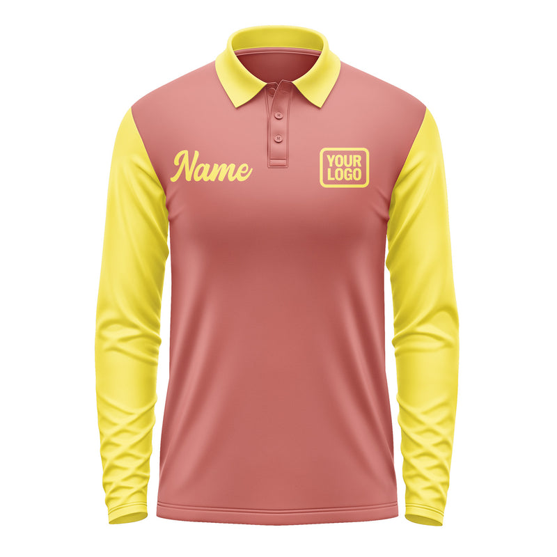 Custom Copper Rose Light Yellow Long Sleeve Polo Shirt Pl292626B126