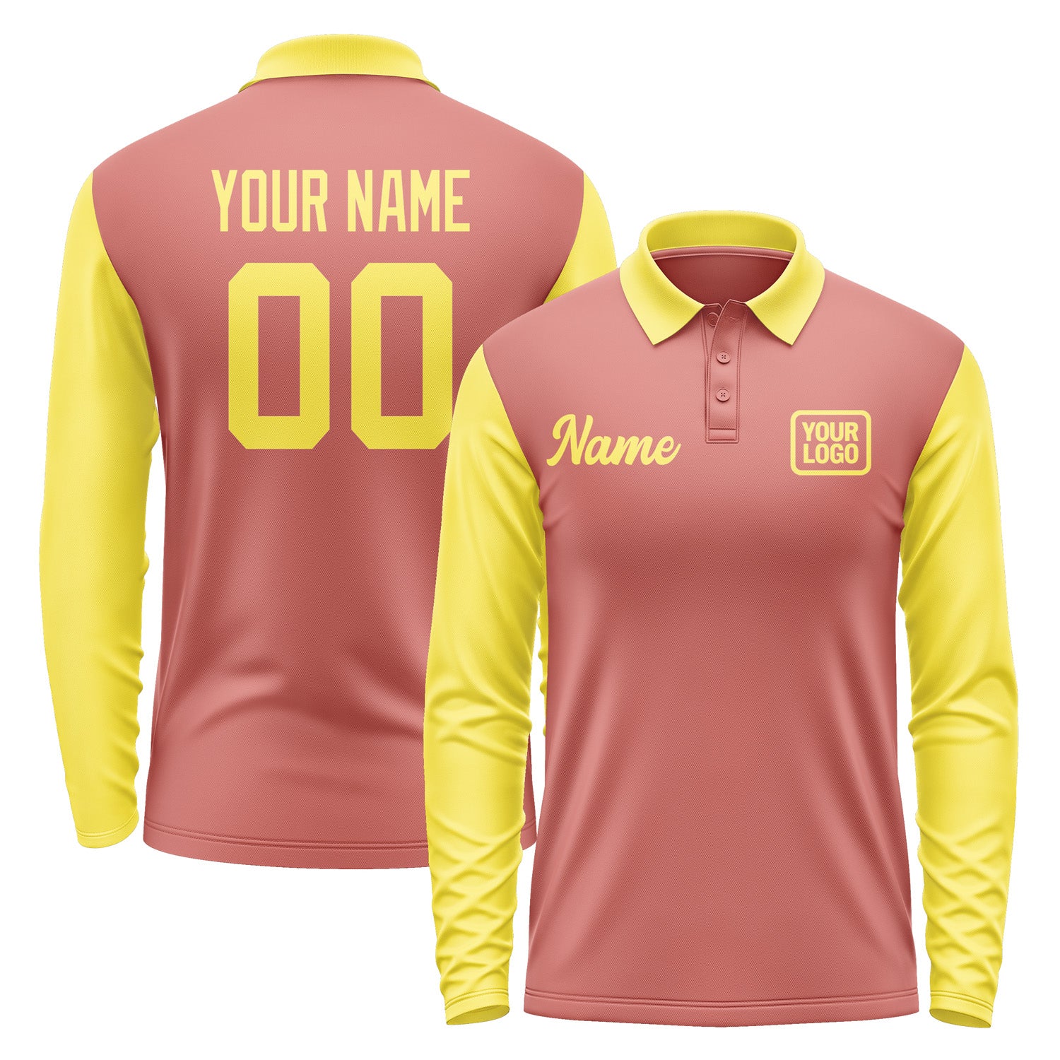 Custom Copper Rose Light Yellow Long Sleeve Polo Shirt Pl292626B126