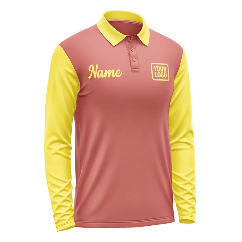 Custom Copper Rose Light Yellow Long Sleeve Polo Shirt Pl292626B126