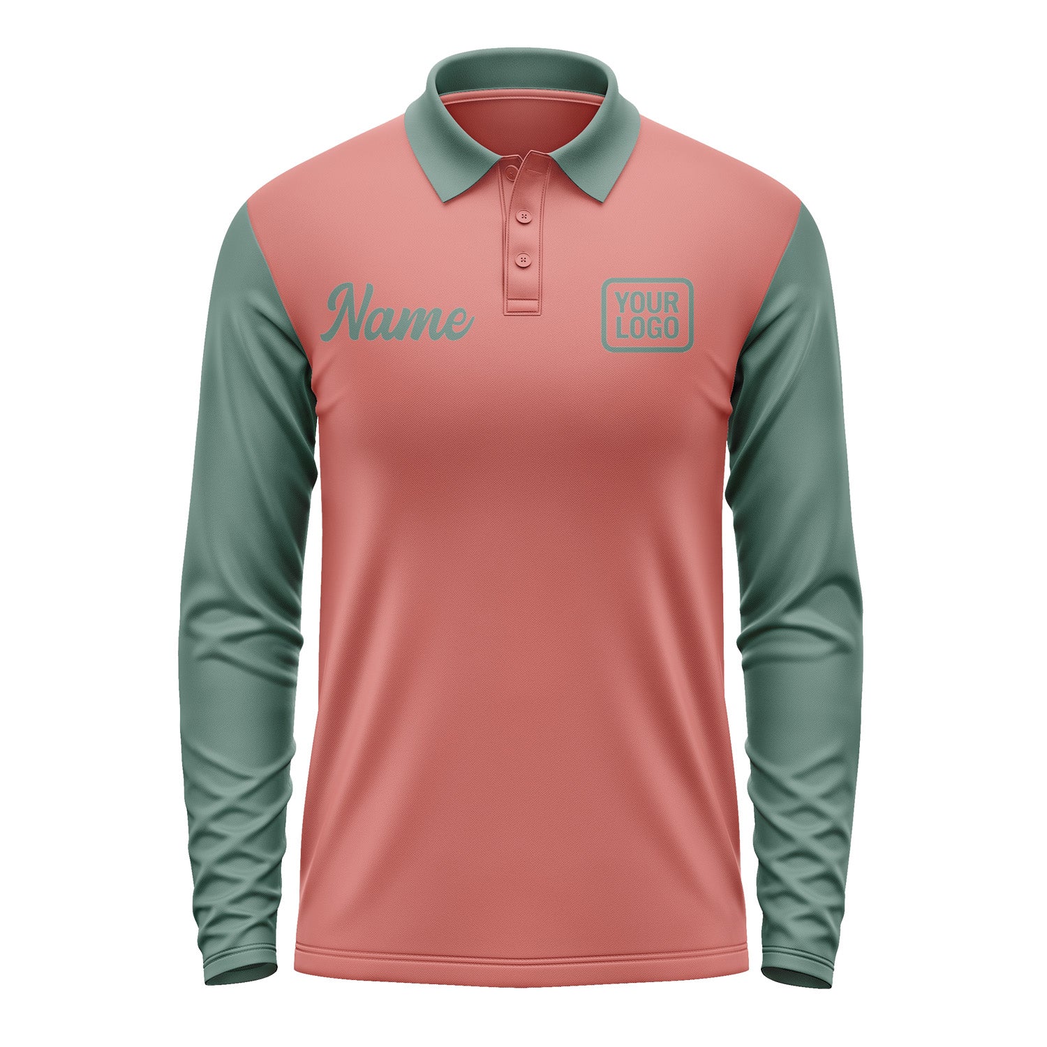 Custom Copper Rose Blue Green Long Sleeve Polo Shirt Pl292727B127