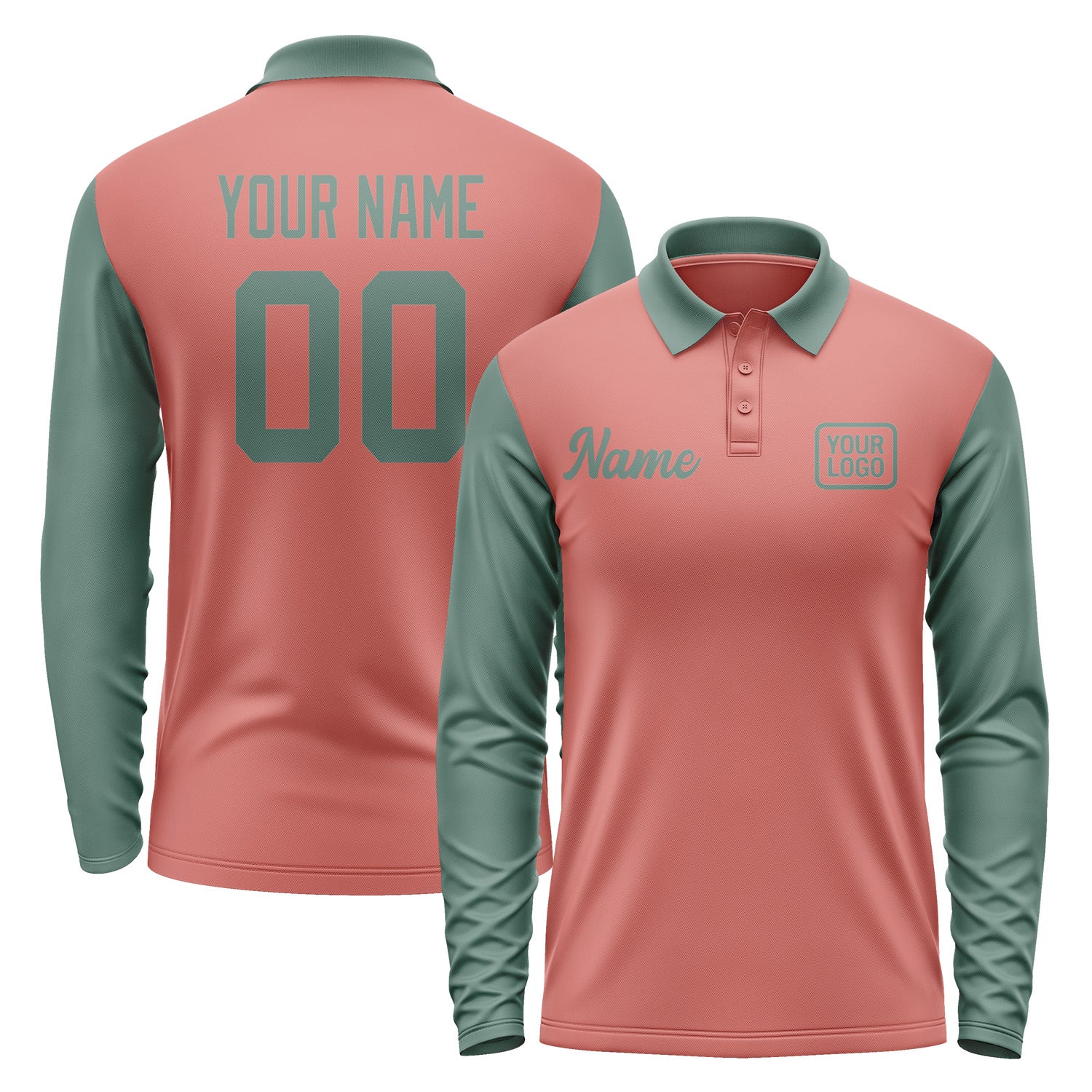 Custom Copper Rose Blue Green Long Sleeve Polo Shirt Pl292727B127