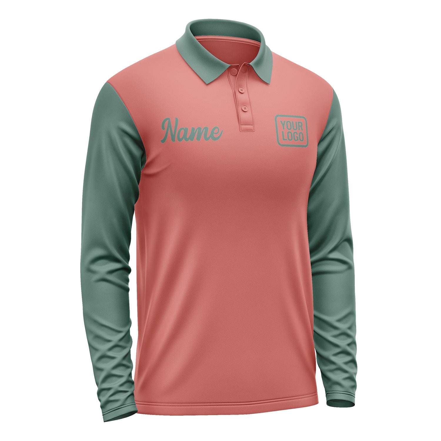 Custom Copper Rose Blue Green Long Sleeve Polo Shirt Pl292727B127