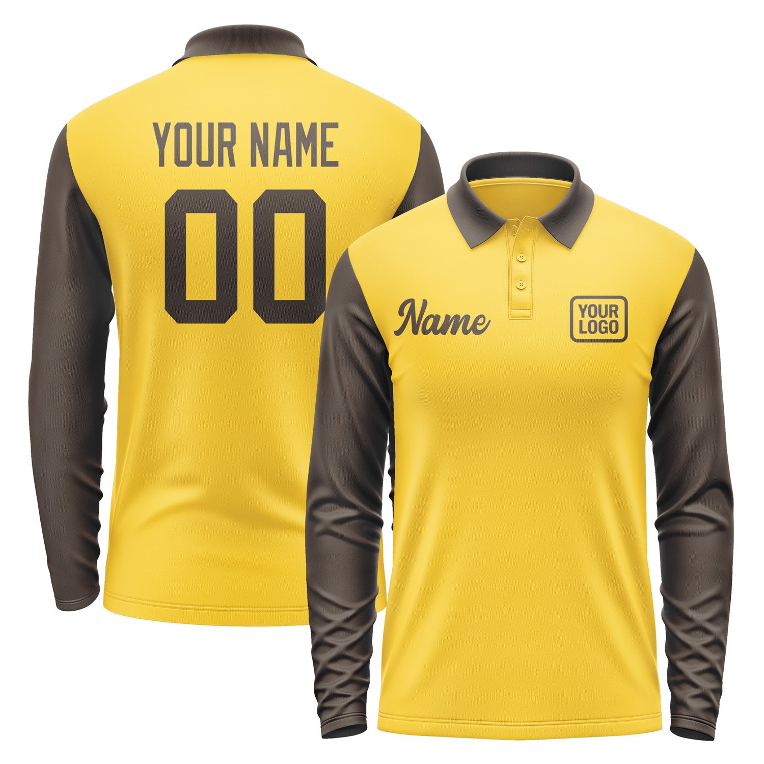 Custom Gold Brown Long Sleeve Polo Shirt Pl300101B101