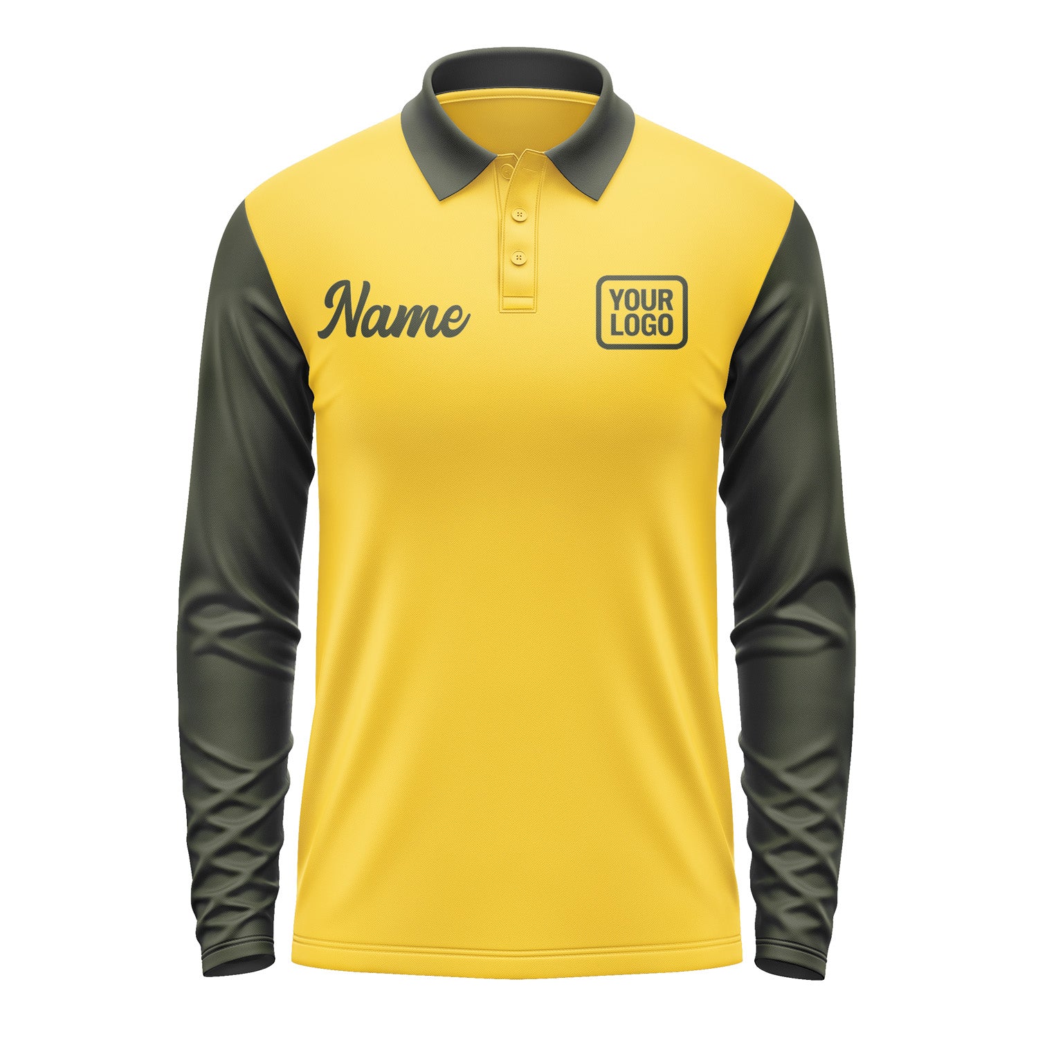 Custom Gold Olive Long Sleeve Polo Shirt Pl300202B102
