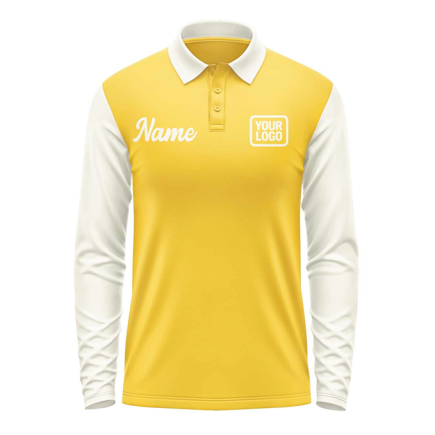 Custom Gold Cream Long Sleeve Polo Shirt Pl300303B103