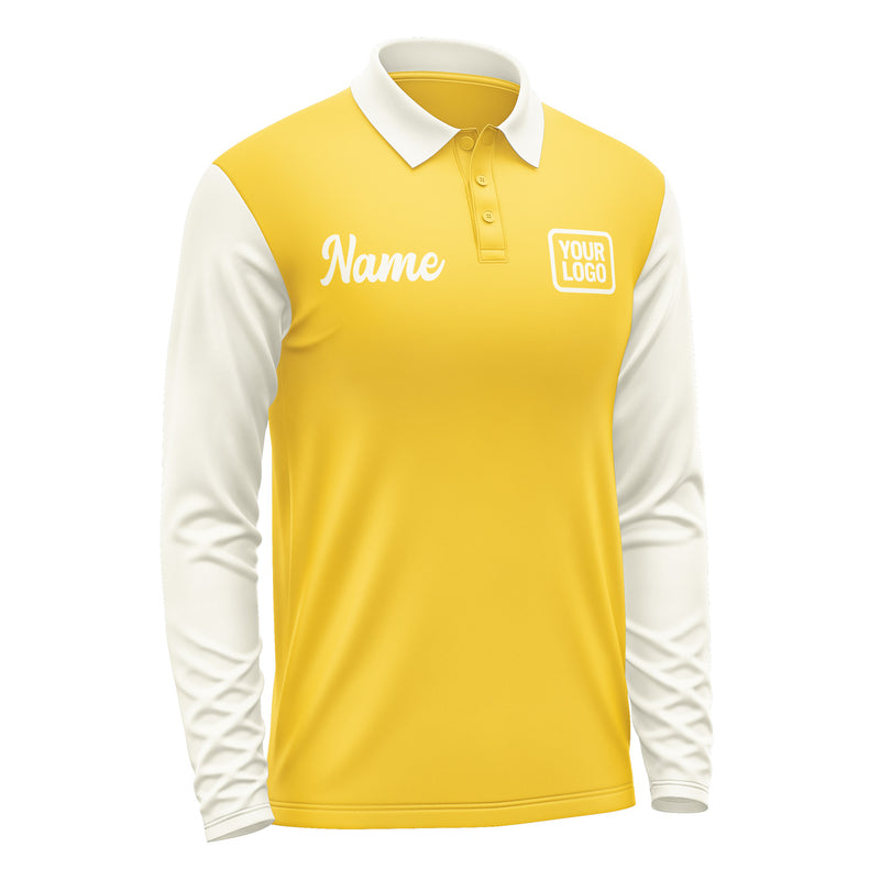 Custom Gold Cream Long Sleeve Polo Shirt Pl300303B103