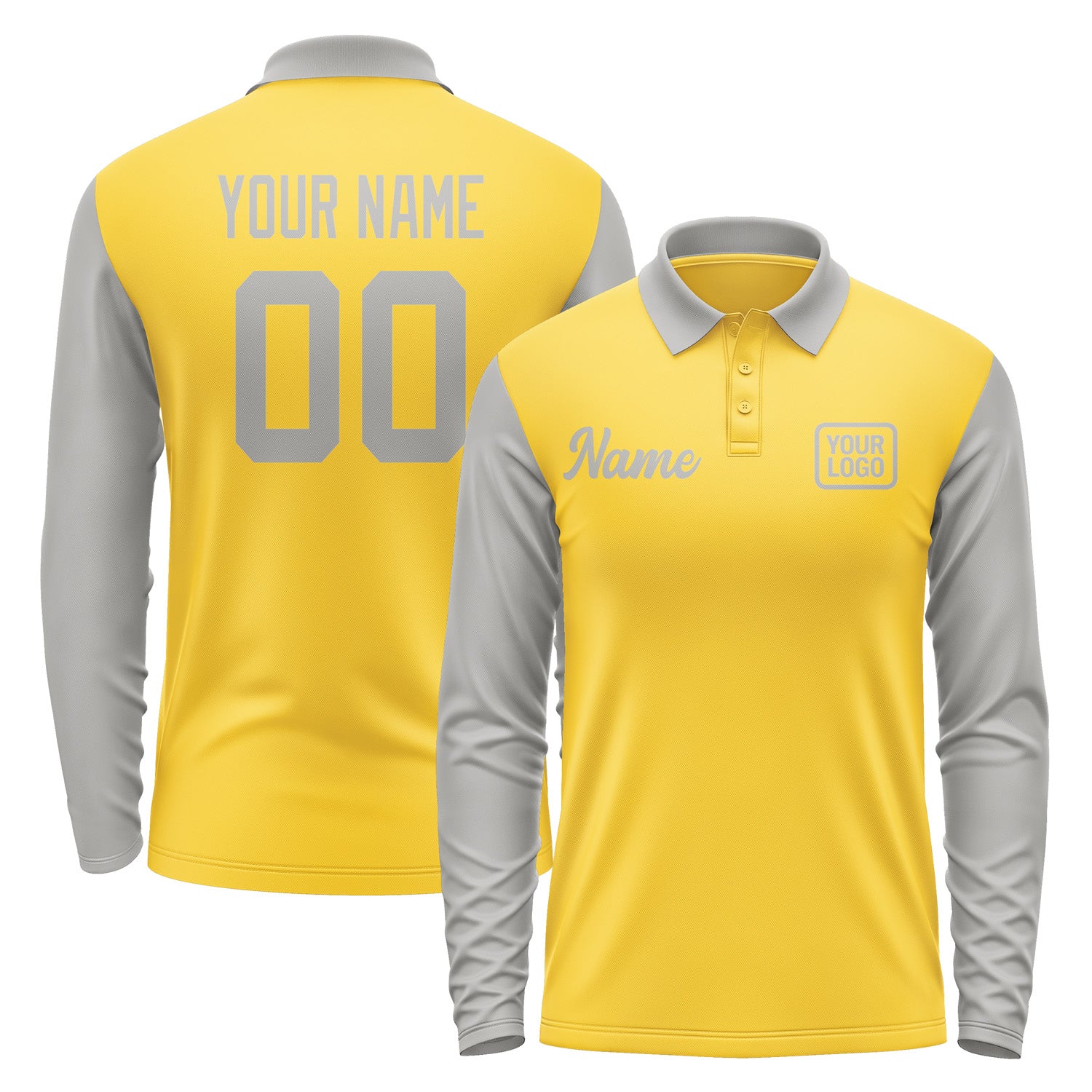 Custom Gold Gray Long Sleeve Polo Shirt Pl300404B104