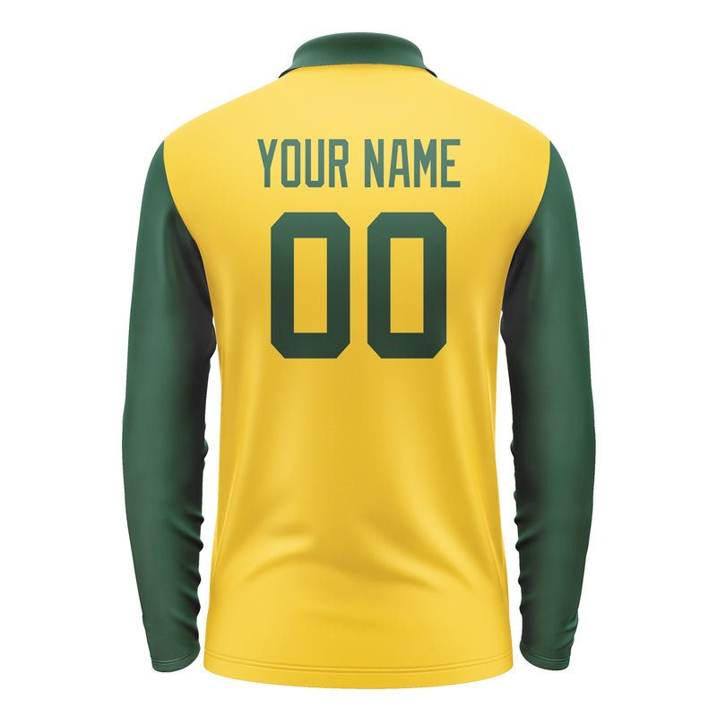 Custom Gold Green Long Sleeve Polo Shirt Pl300505B105