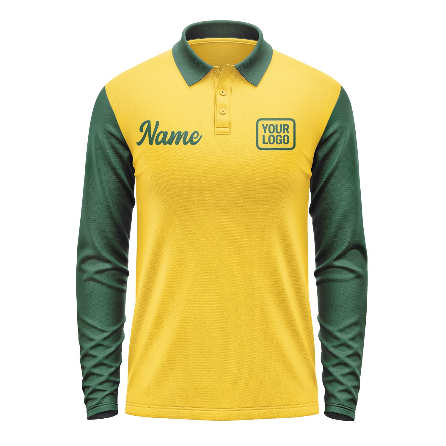 Custom Gold Green Long Sleeve Polo Shirt Pl300505B105