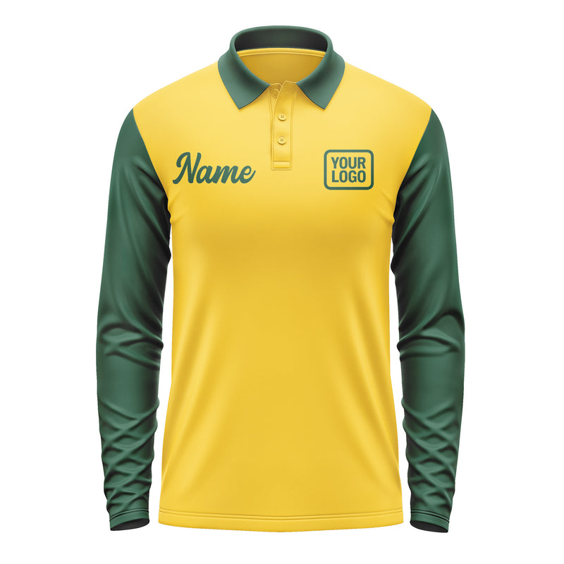 Custom Gold Green Long Sleeve Polo Shirt Pl300505B105
