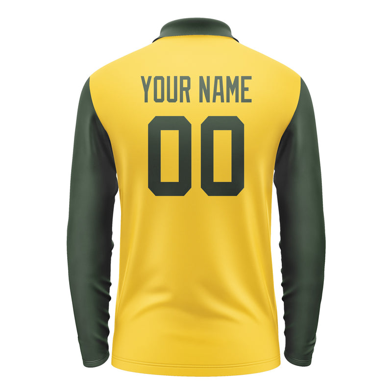 Custom Gold Dark Green Long Sleeve Polo Shirt Pl300606B106