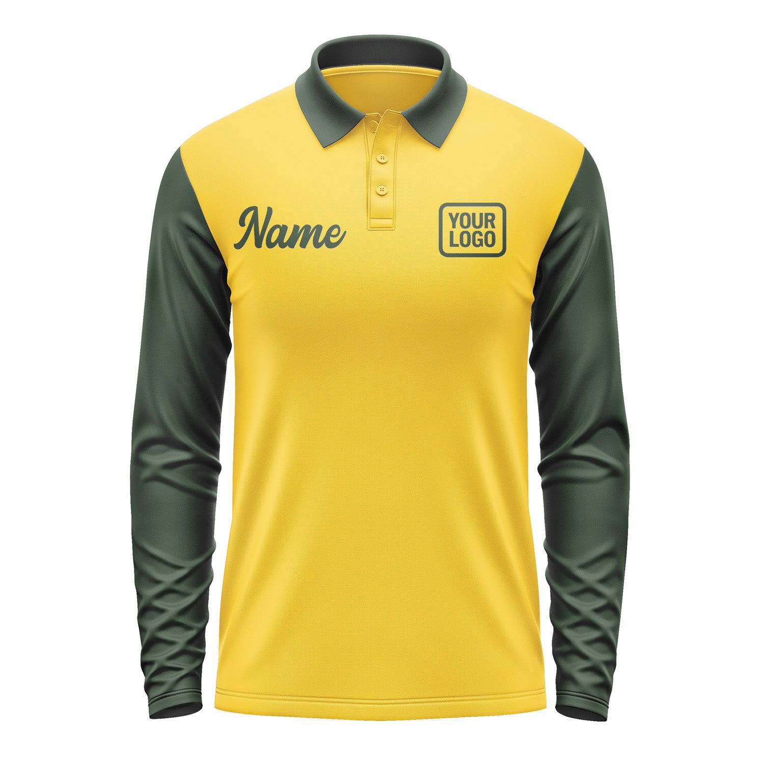 Custom Gold Dark Green Long Sleeve Polo Shirt Pl300606B106