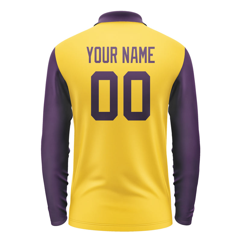 Custom Gold Purple Long Sleeve Polo Shirt Pl300707B107