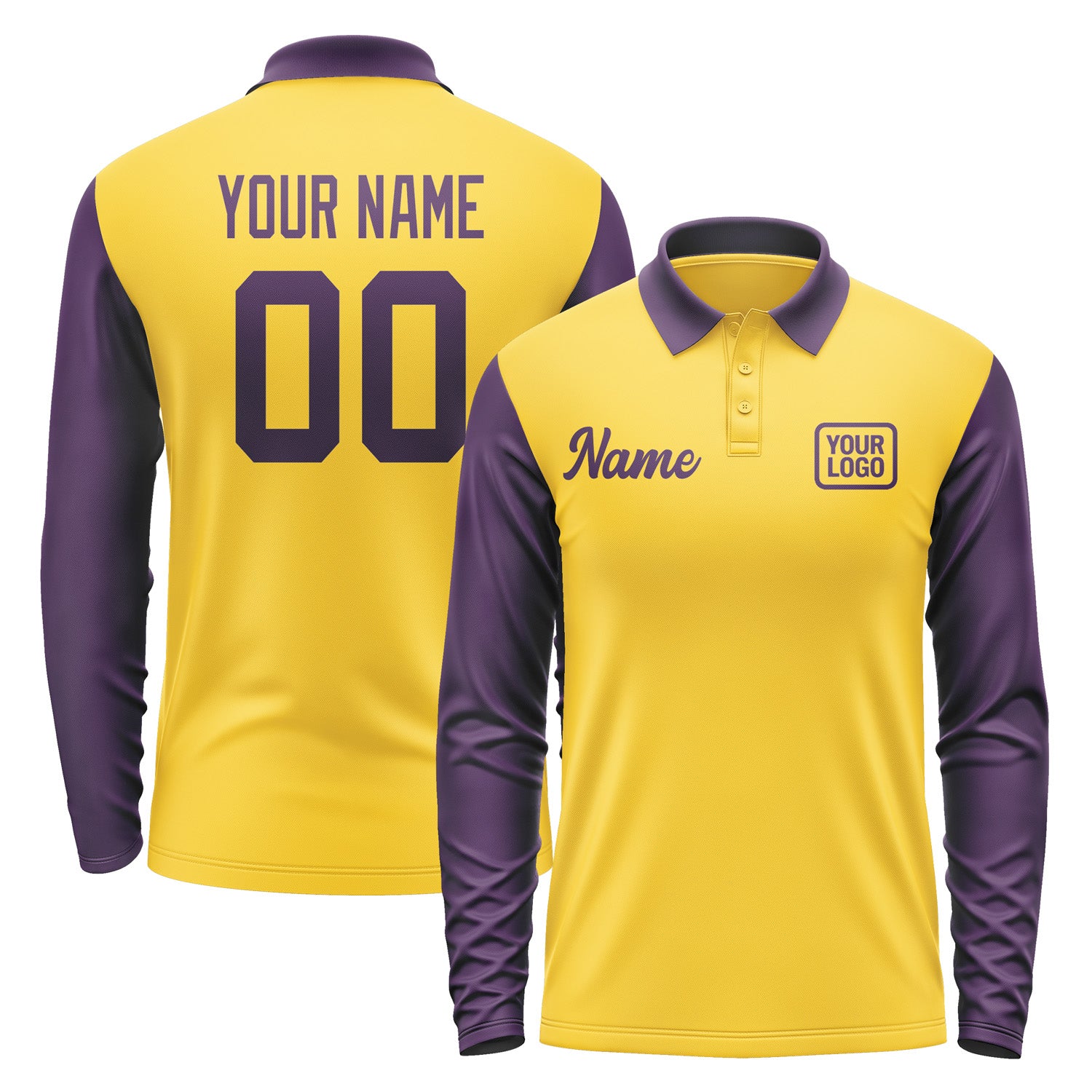 Custom Gold Purple Long Sleeve Polo Shirt Pl300707B107