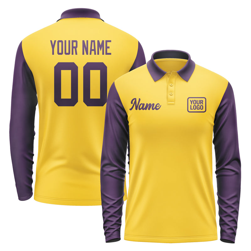 Custom Gold Purple Long Sleeve Polo Shirt Pl300707B107