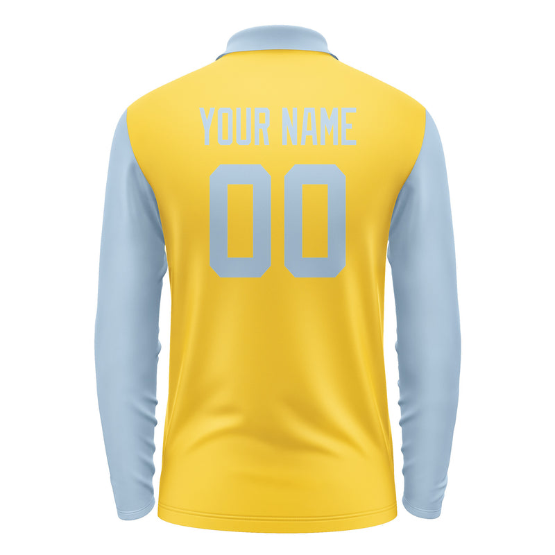 Custom Gold Light Blue Long Sleeve Polo Shirt Pl300808B108