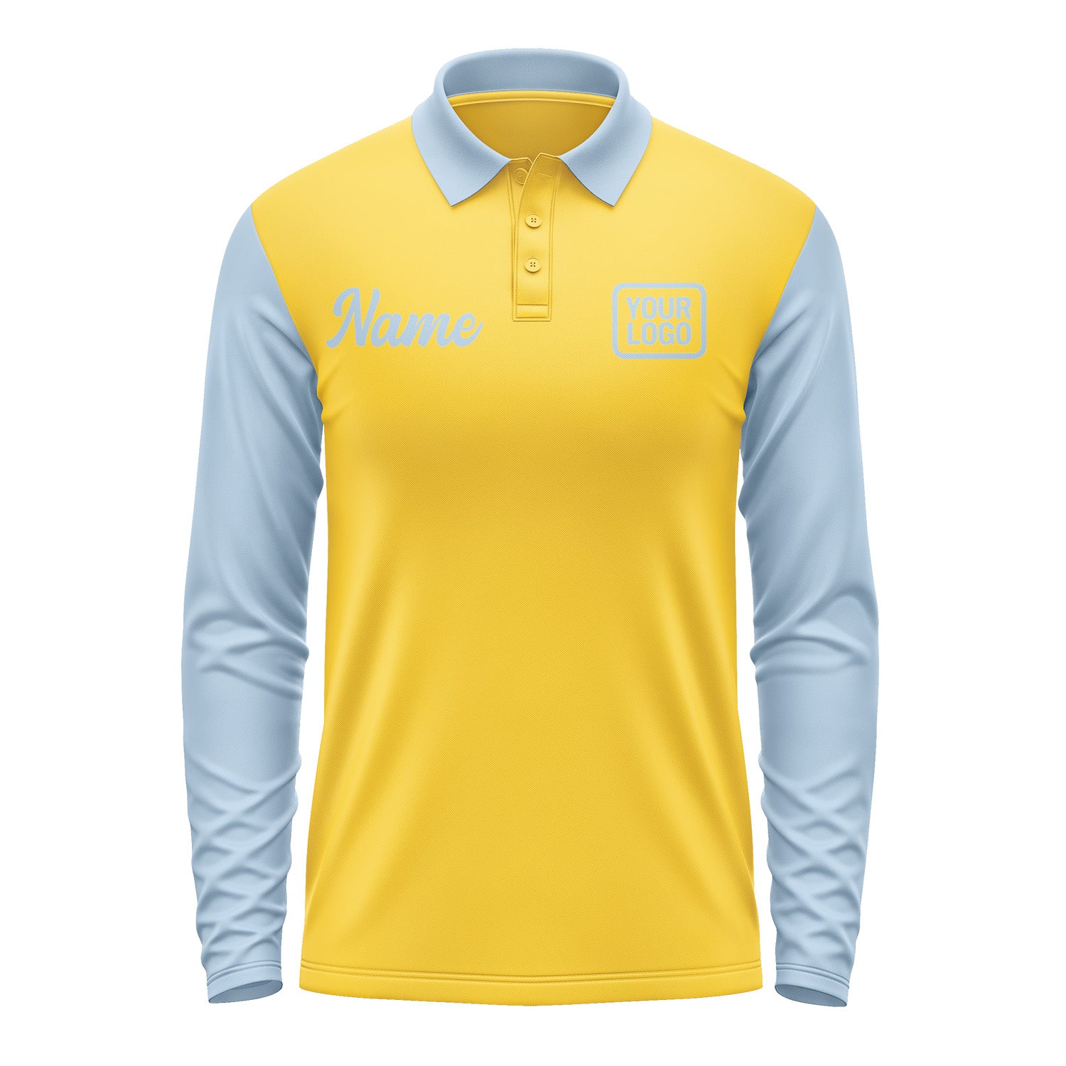 Custom Gold Light Blue Long Sleeve Polo Shirt Pl300808B108