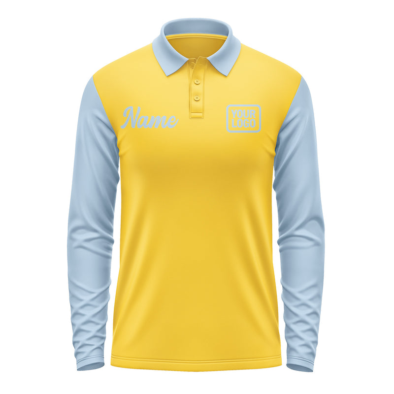 Custom Gold Light Blue Long Sleeve Polo Shirt Pl300808B108