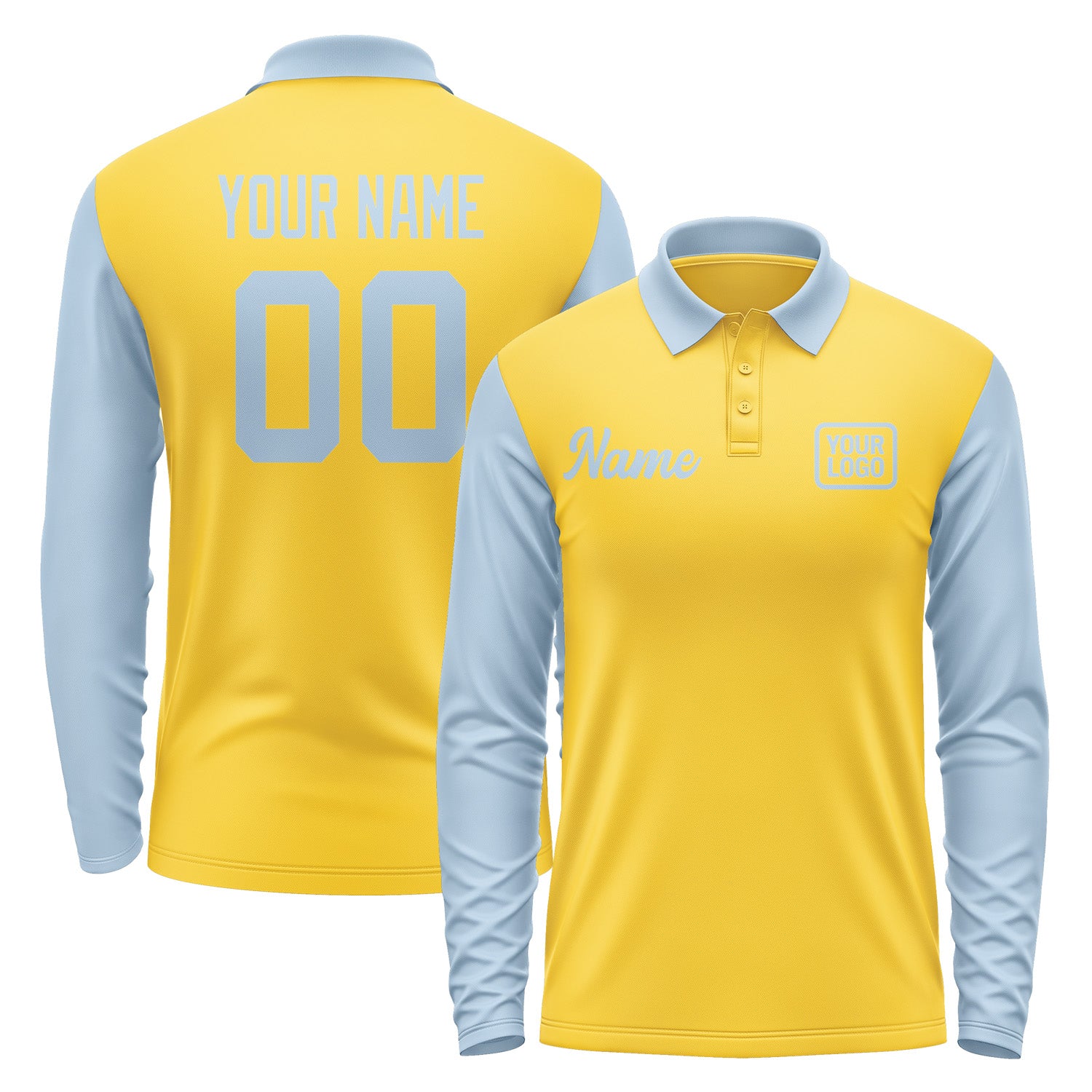 Custom Gold Light Blue Long Sleeve Polo Shirt Pl300808B108