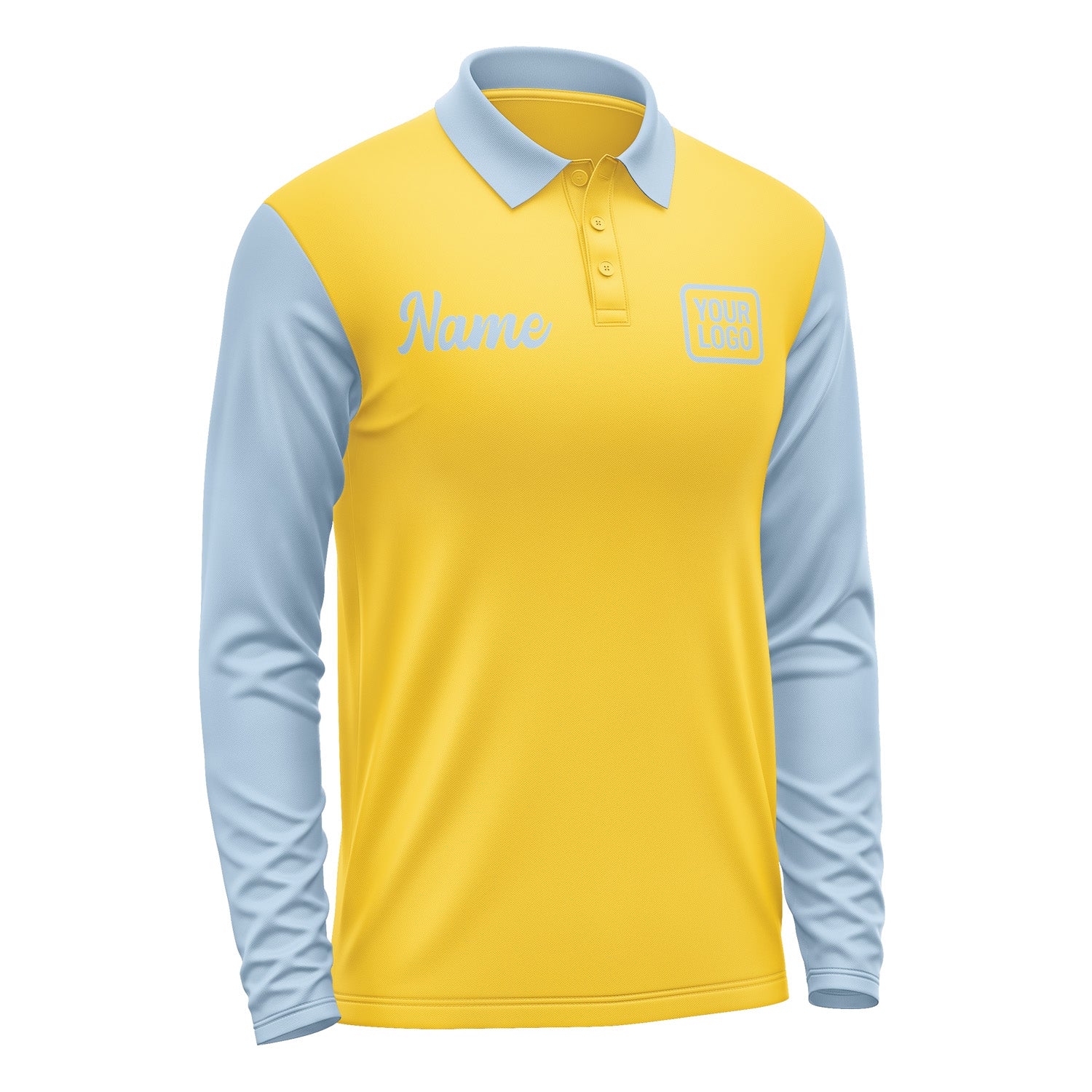 Custom Gold Light Blue Long Sleeve Polo Shirt Pl300808B108