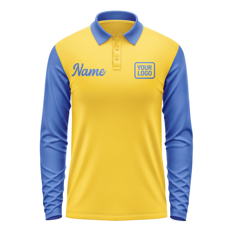 Custom Gold Sky Blue Long Sleeve Polo Shirt Pl300909B109