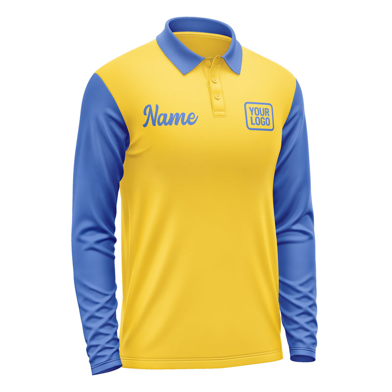 Custom Gold Sky Blue Long Sleeve Polo Shirt Pl300909B109