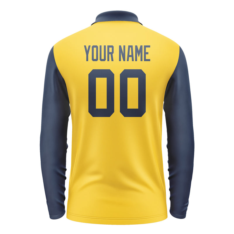 Custom Gold Blue Long Sleeve Polo Shirt Pl301010B110