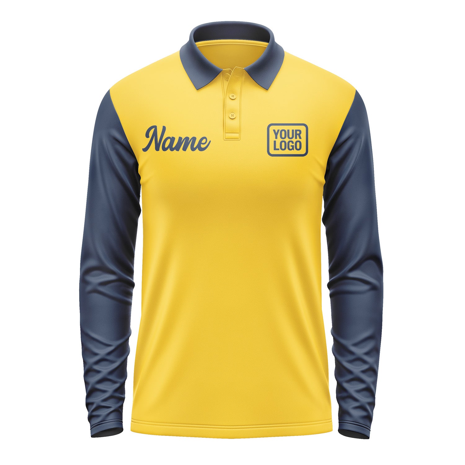 Custom Gold Blue Long Sleeve Polo Shirt Pl301010B110