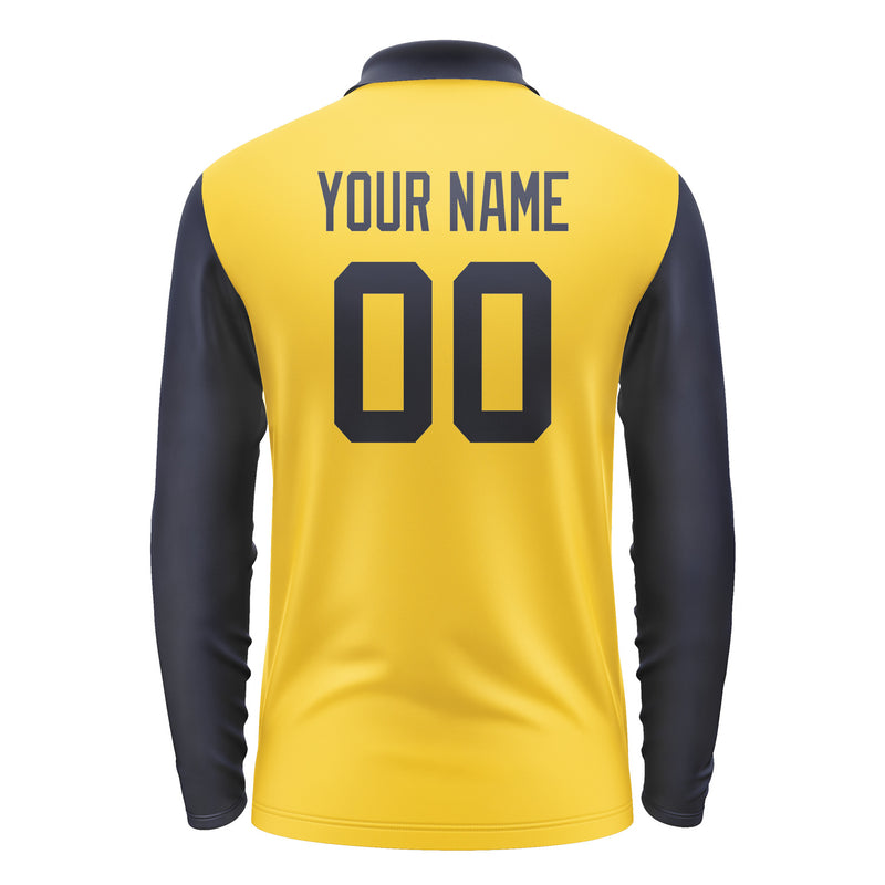 Custom Gold Navy Long Sleeve Polo Shirt Pl301111B111