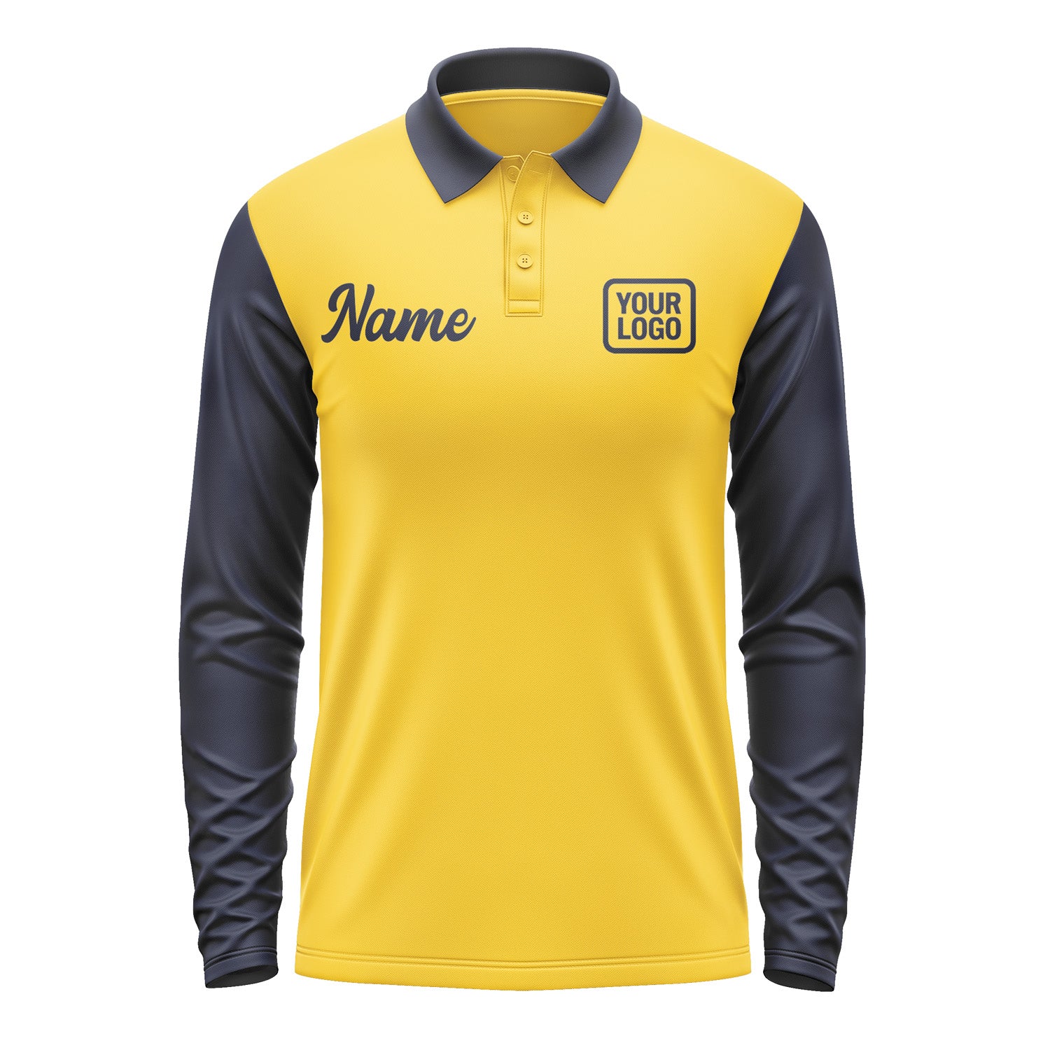 Custom Gold Navy Long Sleeve Polo Shirt Pl301111B111