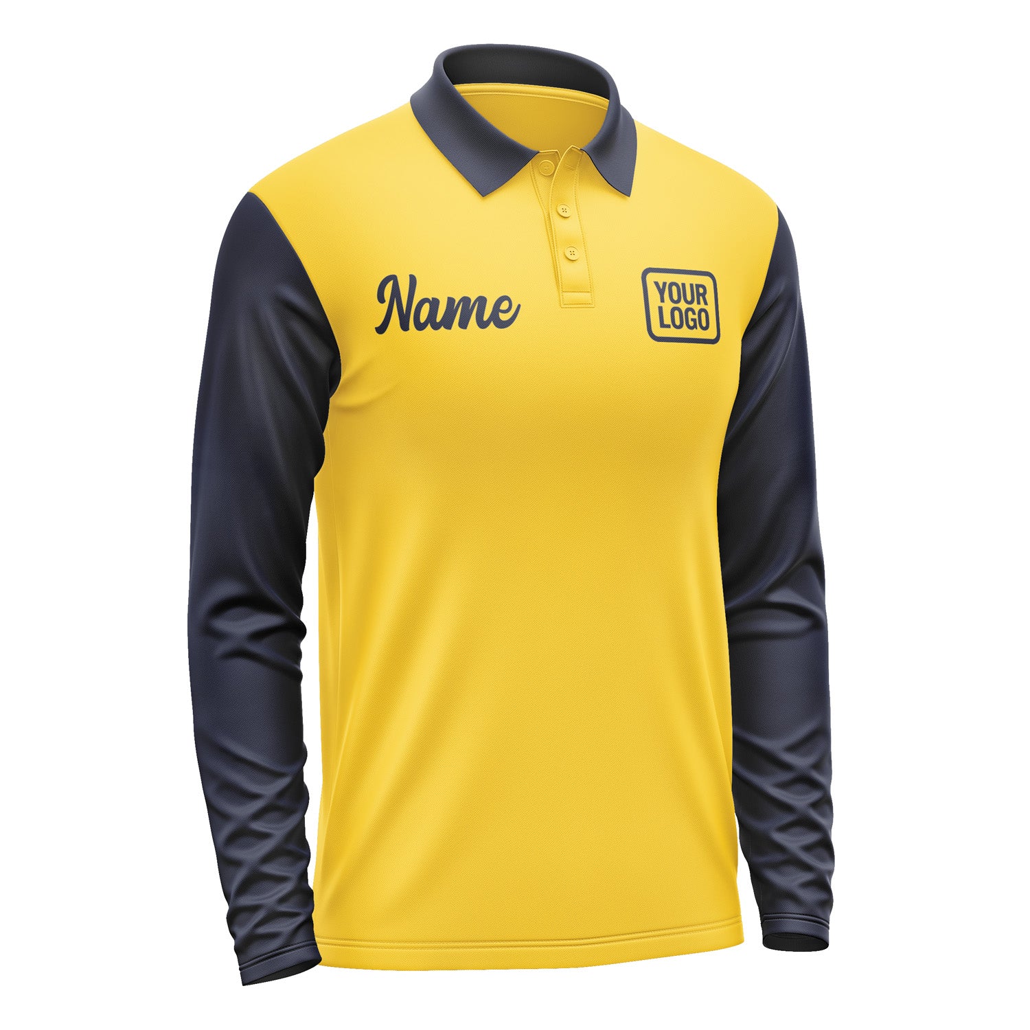 Custom Gold Navy Long Sleeve Polo Shirt Pl301111B111