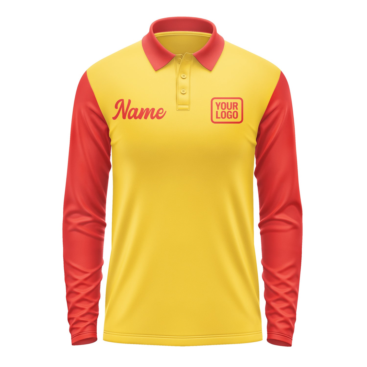 Custom Gold Orange Red Long Sleeve Polo Shirt Pl301212B112