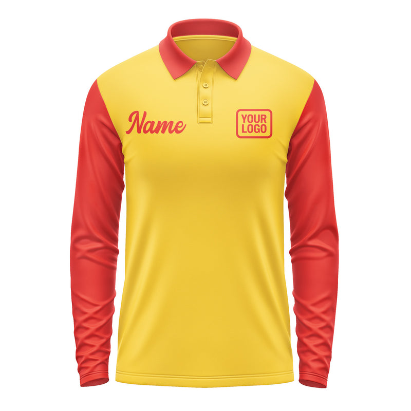 Custom Gold Orange Red Long Sleeve Polo Shirt Pl301212B112