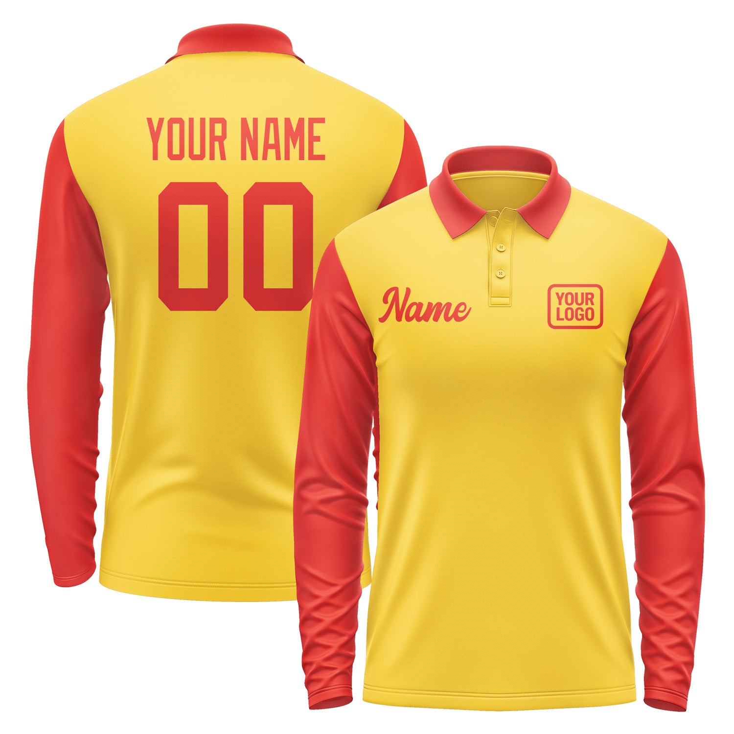 Custom Gold Orange Red Long Sleeve Polo Shirt Pl301212B112