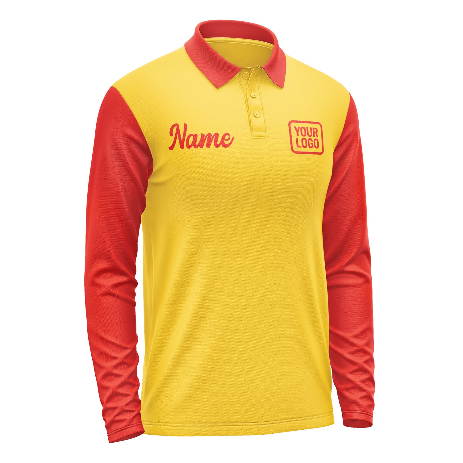 Custom Gold Orange Red Long Sleeve Polo Shirt Pl301212B112