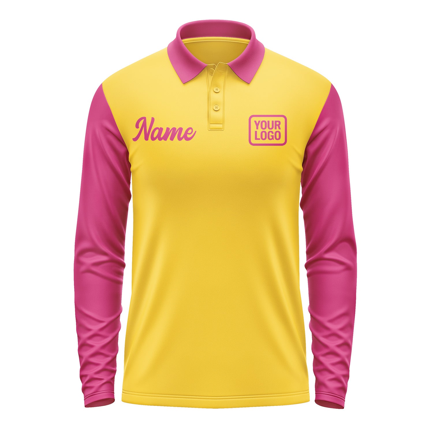 Custom Gold Pink Long Sleeve Polo Shirt Pl301313B113