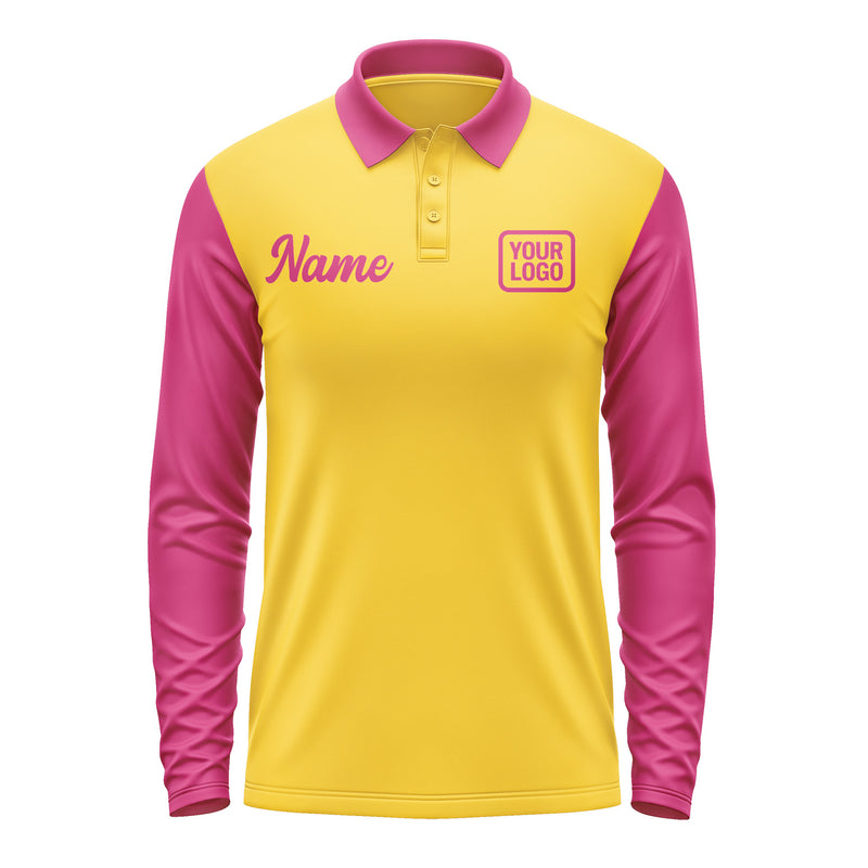 Custom Gold Pink Long Sleeve Polo Shirt Pl301313B113