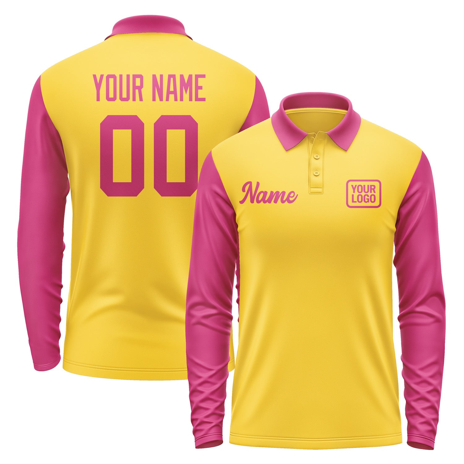 Custom Gold Pink Long Sleeve Polo Shirt Pl301313B113