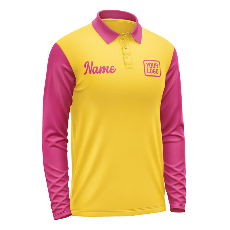 Custom Gold Pink Long Sleeve Polo Shirt Pl301313B113