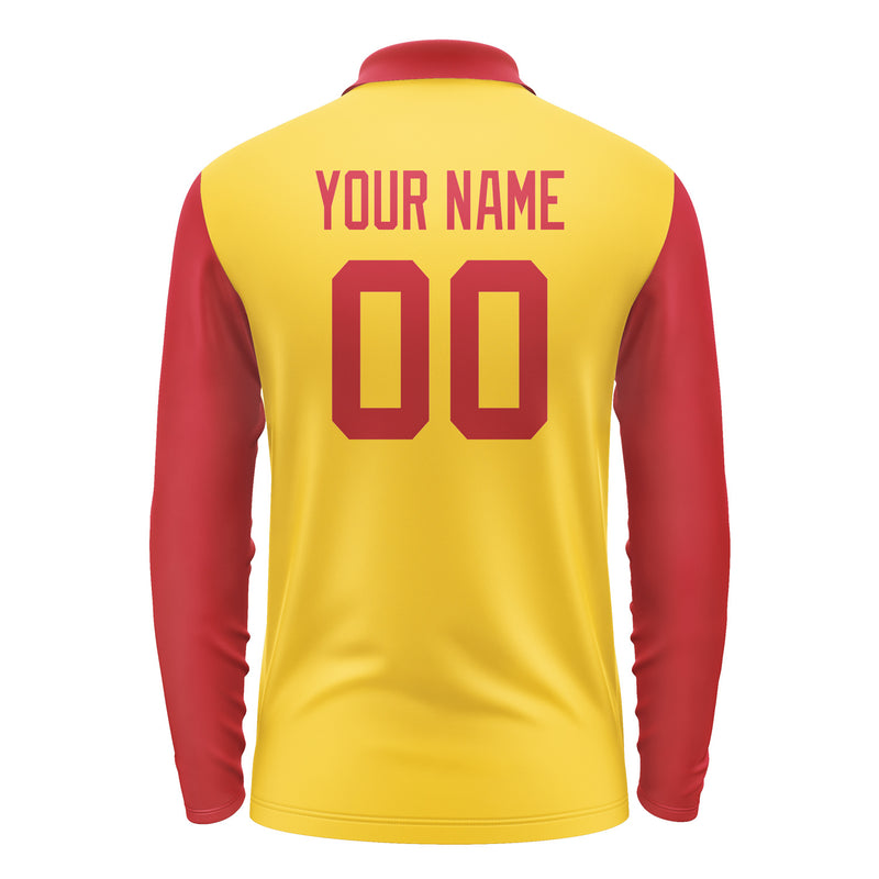 Custom Gold Red Long Sleeve Polo Shirt Pl301414B114
